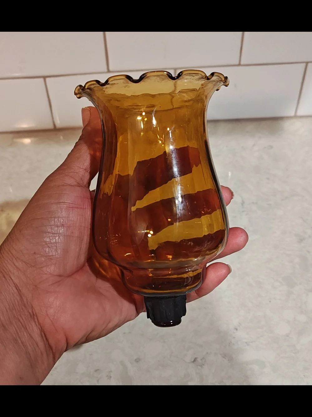 Vintage Homco Peg Votive Tulip Candle Holder Sconce Amber Glass Honeycomb 5-1/4